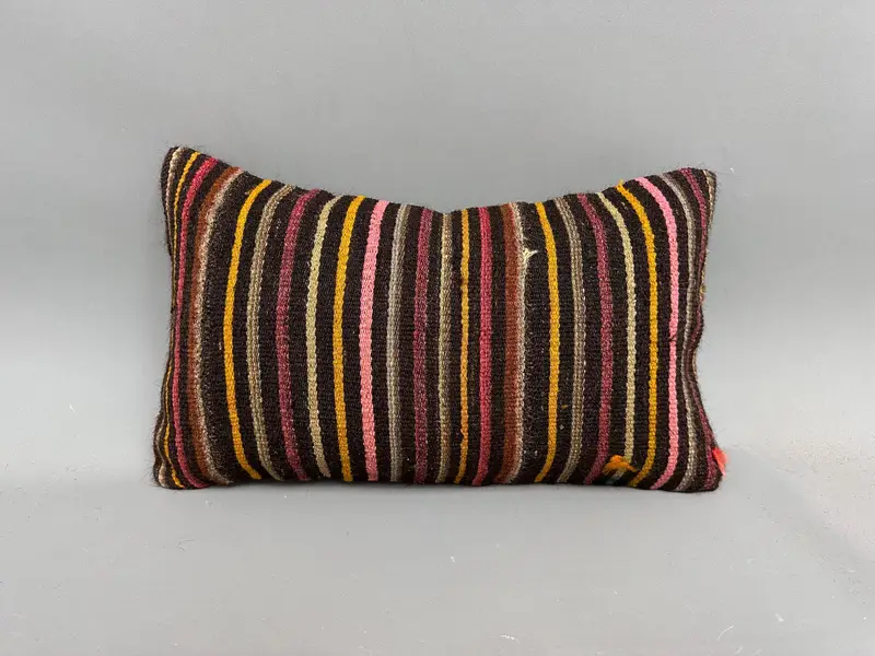 Handmade Kilim Cushion, Vintage Kilim Throw Pillow, 12x20 Rainbow Cushion Case, Boho Throw Pillow Sham, Cushion Case, Interior Designer Pillow - 4