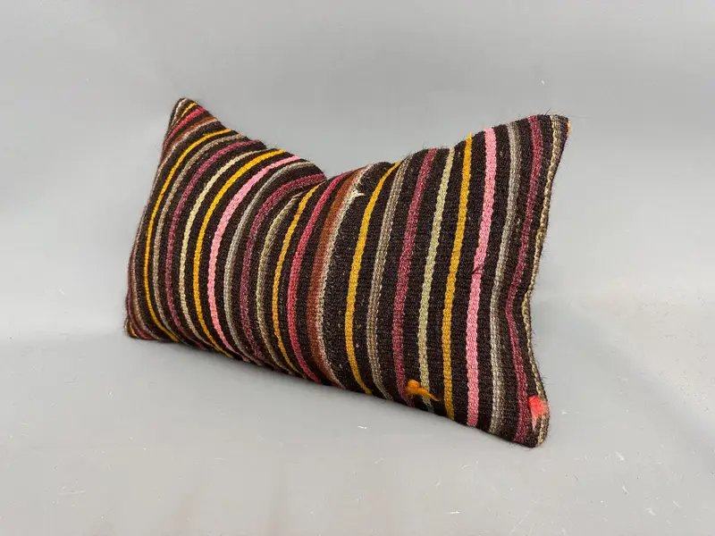Handmade Kilim Cushion, Vintage Kilim Throw Pillow, 12x20 Rainbow Cushion Case, Boho Throw Pillow Sham, Cushion Case, Interior Designer Pillow - 3