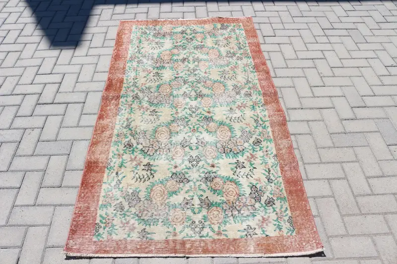 3,6x6,3 ft türkischer Oushak-Teppich, Vintage-Teppich, roter marokkanischer Wollteppich - 1