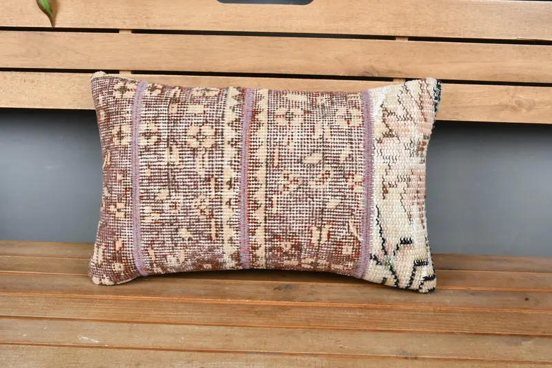 12x20 Brown Cushion Case, Handwoven Cushion Case, Kilim Pillow, Pillow Case, Throw Kilim Pillow, Vintage Kilim Throw Pillow, Cozy Throw Cushion - 6