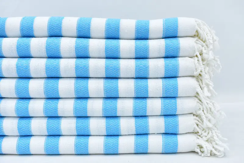 Turkish Beach Towel Blue Cotton Viscose 100x180 cm, 40x72 inches