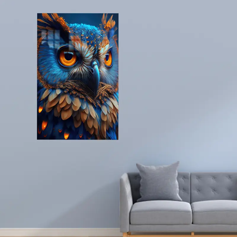 Vidrio impreso con búho azul moderno: regalo moderno para amantes del búho