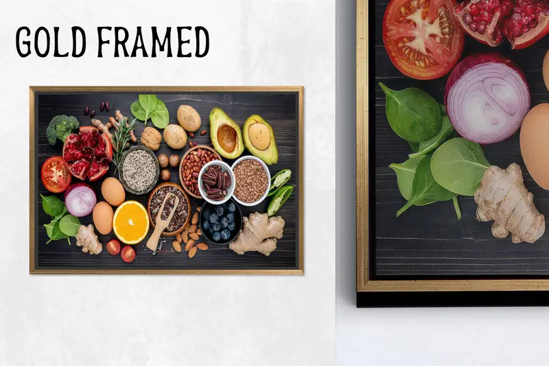 Lienzo elegante de cocina con especias: impresión artística de comedor vibrante