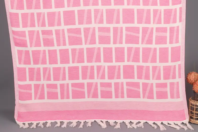 Turkish Bath Towel Pink Patterned Organic Cotton, 34x69 Inches