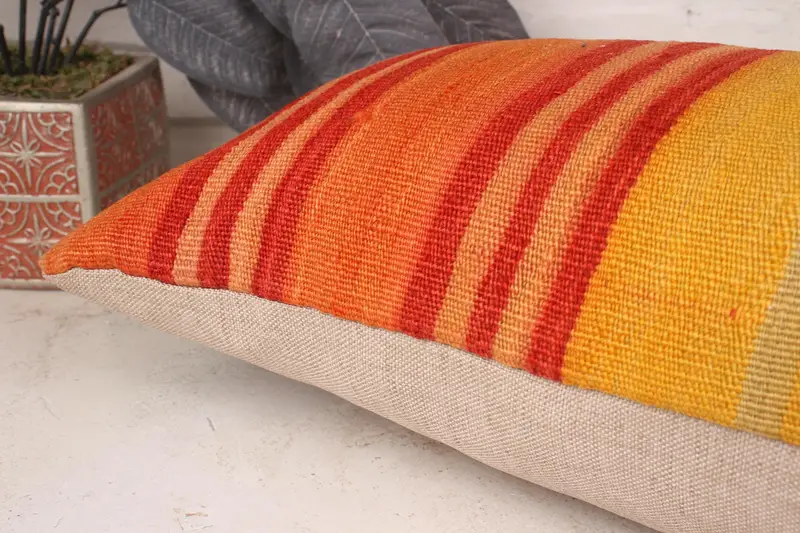 Home Decor Pillow, 12x36 Yellow Cushion Case, Ottoman Pillow Sham, Turkish Kilim Pillow, Pillow for Sofa, Handmade Rug Seat Pillow, Cushion Cover - 6