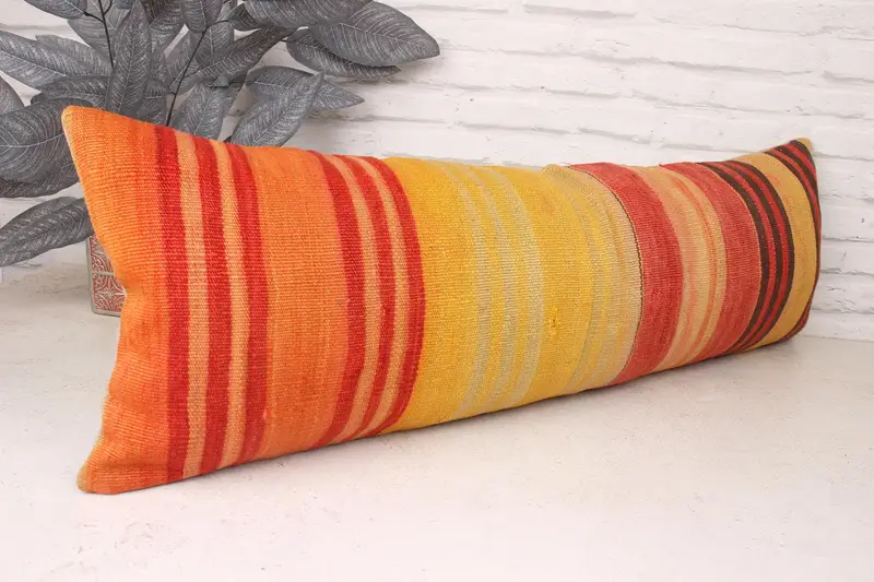 Home Decor Pillow, 12x36 Yellow Cushion Case, Ottoman Pillow Sham, Turkish Kilim Pillow, Pillow for Sofa, Handmade Rug Seat Pillow, Cushion Cover - 3