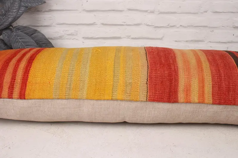 Home Decor Pillow, 12x36 Yellow Cushion Case, Ottoman Pillow Sham, Turkish Kilim Pillow, Pillow for Sofa, Handmade Rug Seat Pillow, Cushion Cover - 5