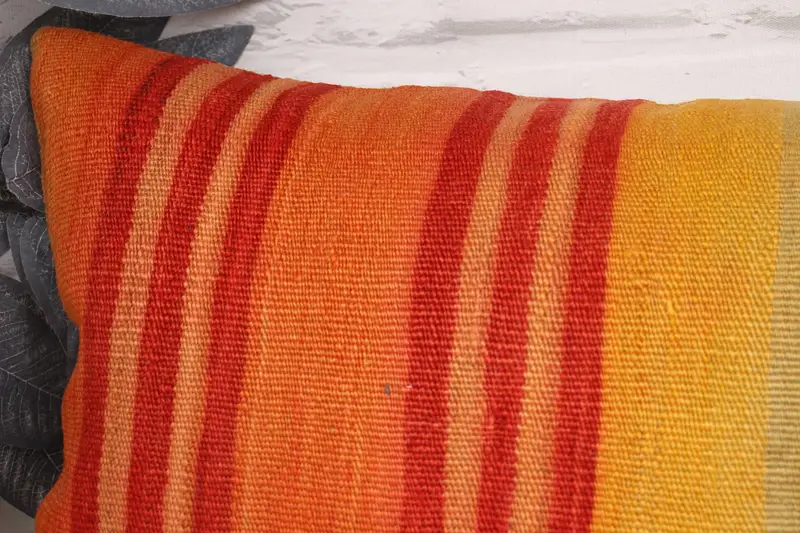 Home Decor Pillow, 12x36 Yellow Cushion Case, Ottoman Pillow Sham, Turkish Kilim Pillow, Pillow for Sofa, Handmade Rug Seat Pillow, Cushion Cover - 2