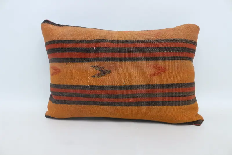 Home Decor Pillow, Vintage Kilim Pillow, 16x24 Orange Pillow Sham, Knitted Cushion, Handmade Kilim Cushion, Retro Throw Cushion Case, Cushion - 1