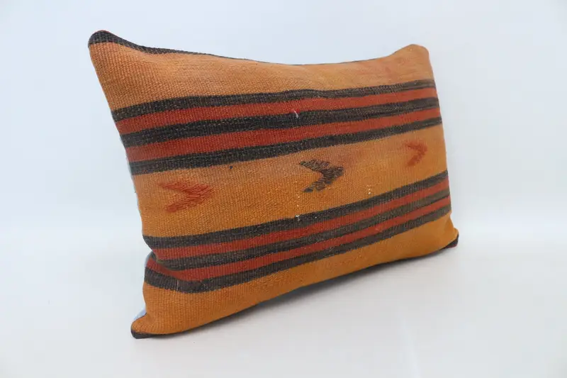 Home Decor Pillow, Vintage Kilim Pillow, 16x24 Orange Pillow Sham, Knitted Cushion, Handmade Kilim Cushion, Retro Throw Cushion Case, Cushion - 3