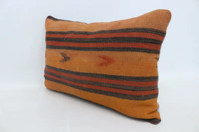 Home Decor Pillow, Vintage Kilim Pillow, 16x24 Orange Pillow Sham, Knitted Cushion, Handmade Kilim Cushion, Retro Throw Cushion Case, Cushion - 4