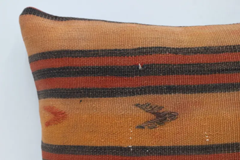 Home Decor Pillow, Vintage Kilim Pillow, 16x24 Orange Pillow Sham, Knitted Cushion, Handmade Kilim Cushion, Retro Throw Cushion Case, Cushion - 2
