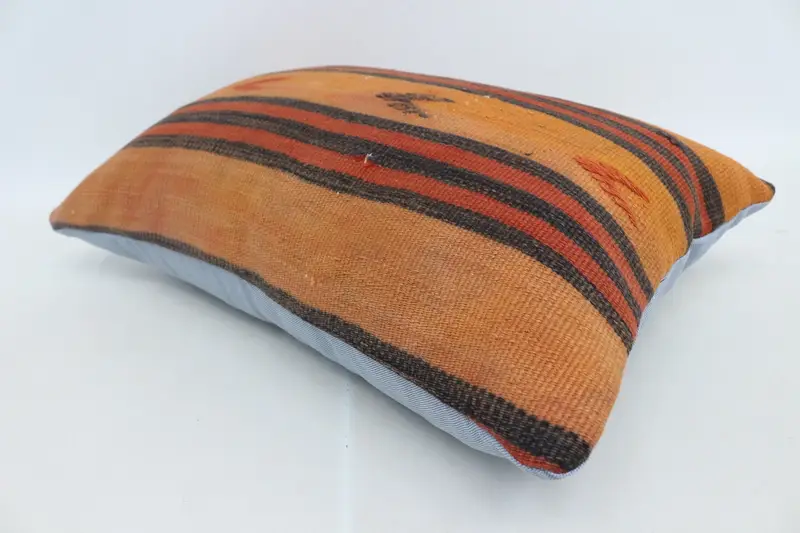 Home Decor Pillow, Vintage Kilim Pillow, 16x24 Orange Pillow Sham, Knitted Cushion, Handmade Kilim Cushion, Retro Throw Cushion Case, Cushion - 6