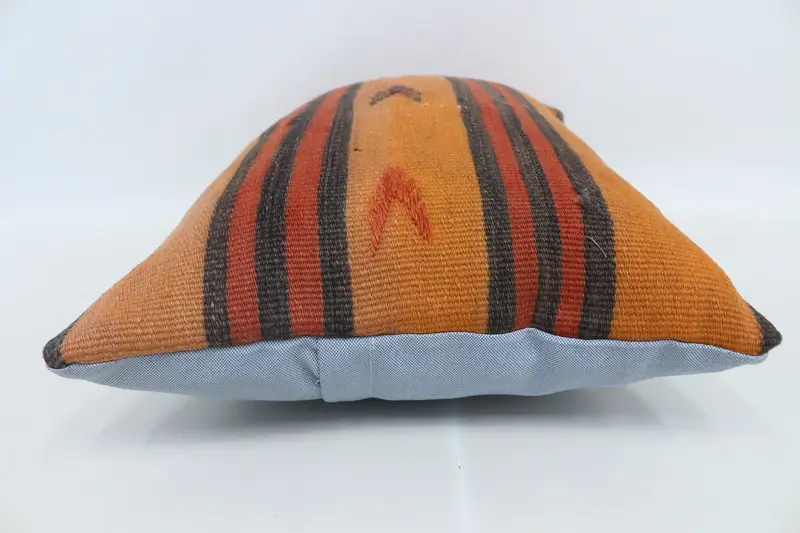 Home Decor Pillow, Vintage Kilim Pillow, 16x24 Orange Pillow Sham, Knitted Cushion, Handmade Kilim Cushion, Retro Throw Cushion Case, Cushion - 5