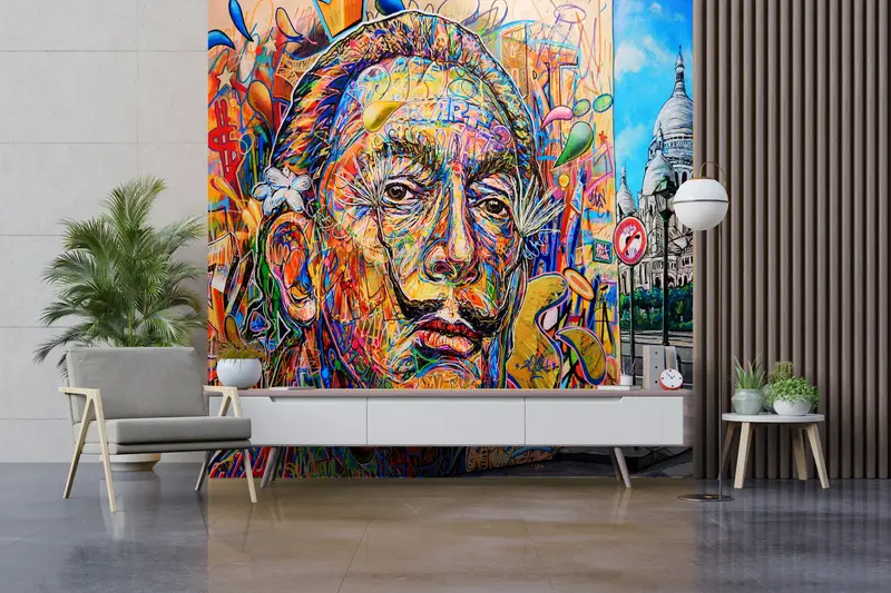 Salvador Dali Inspired Colorful Abstract Graffiti Printed Wallpaper
