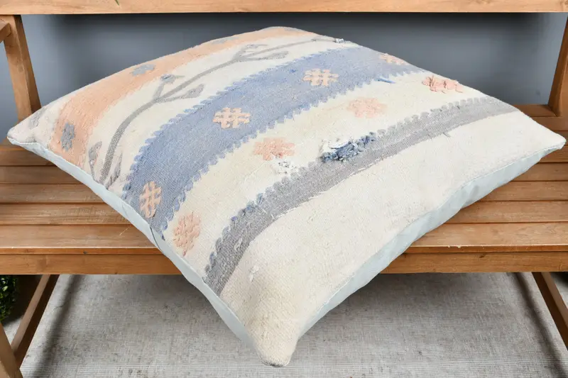 Pillow for Sofa, Shabby Chic Cushion Case, 28x28 Beige Pillow Cover, Boho Pillow, Sustainable Cushion Cover, Pillow Cover, Kilim Pillow - 2