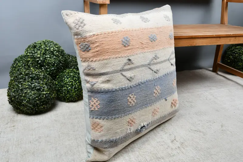 Pillow for Sofa, Shabby Chic Cushion Case, 28x28 Beige Pillow Cover, Boho Pillow, Sustainable Cushion Cover, Pillow Cover, Kilim Pillow - 7