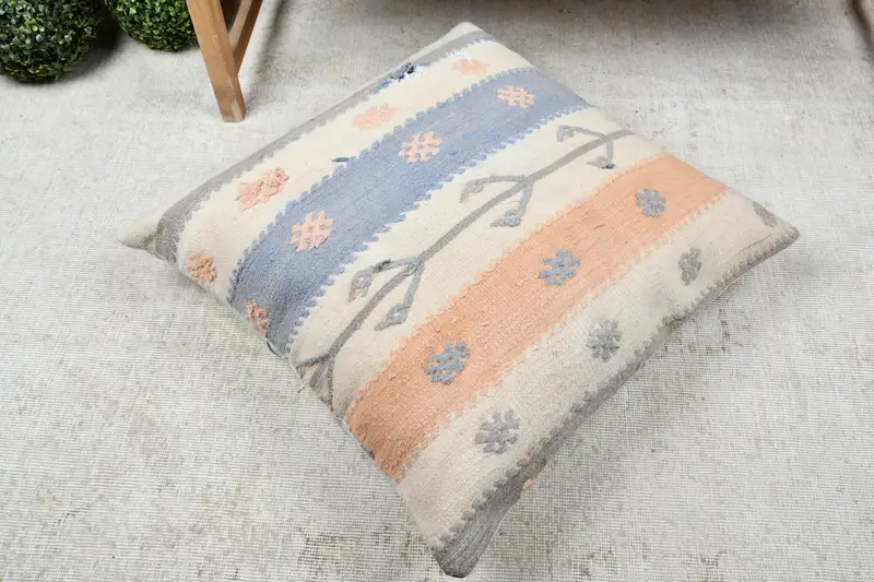 Pillow for Sofa, Shabby Chic Cushion Case, 28x28 Beige Pillow Cover, Boho Pillow, Sustainable Cushion Cover, Pillow Cover, Kilim Pillow - 8