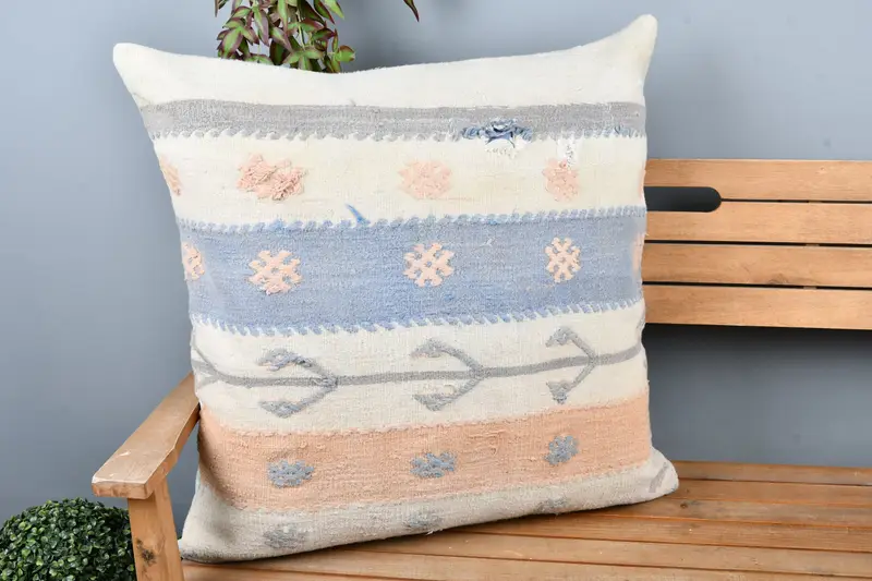 Pillow for Sofa, Shabby Chic Cushion Case, 28x28 Beige Pillow Cover, Boho Pillow, Sustainable Cushion Cover, Pillow Cover, Kilim Pillow - 1