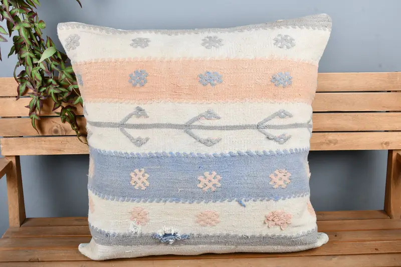 Pillow for Sofa, Shabby Chic Cushion Case, 28x28 Beige Pillow Cover, Boho Pillow, Sustainable Cushion Cover, Pillow Cover, Kilim Pillow - 6