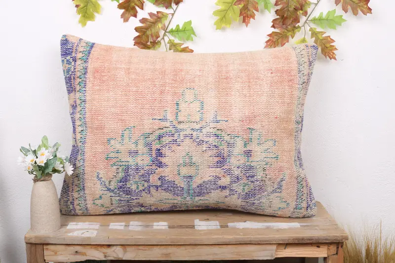 Orangefarbenes Southwestern-Wurfkissen, 20x28 Vintage besticktes Kissen