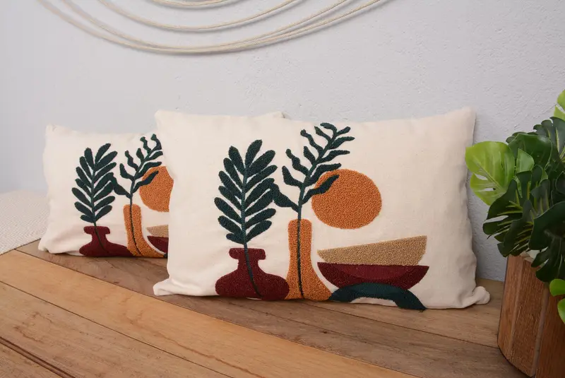 Almohada bordada del suroeste hecha a mano, almohada de lanzamiento cuadrado vintage