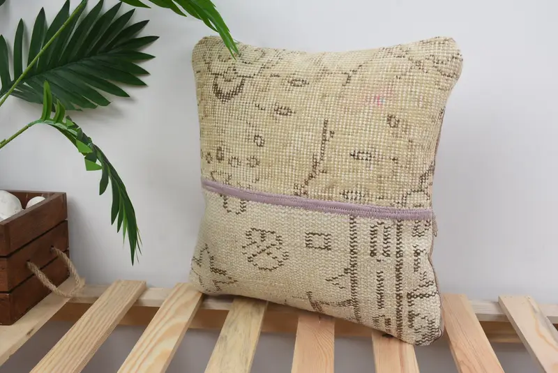 Cushion, Chair Pillow Sham, Luxury Pillow Case, Pillow for Couch, Gift Pillow, 14x14 Beige Cushion Cover, Colorful Pillow Sham, Kilim Cushion Sham - 5