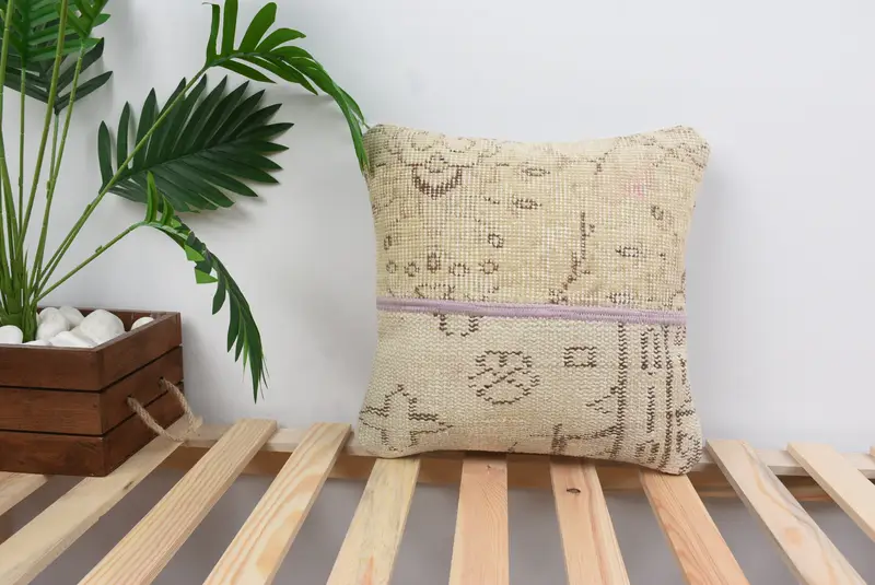 Cushion, Chair Pillow Sham, Luxury Pillow Case, Pillow for Couch, Gift Pillow, 14x14 Beige Cushion Cover, Colorful Pillow Sham, Kilim Cushion Sham - 1