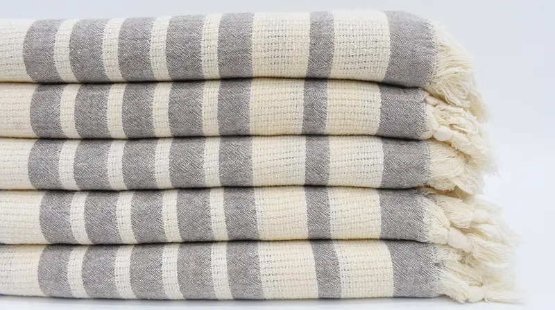 Beach Towel Brown Striped Turkish Organic Cotton, 70x34 Inches