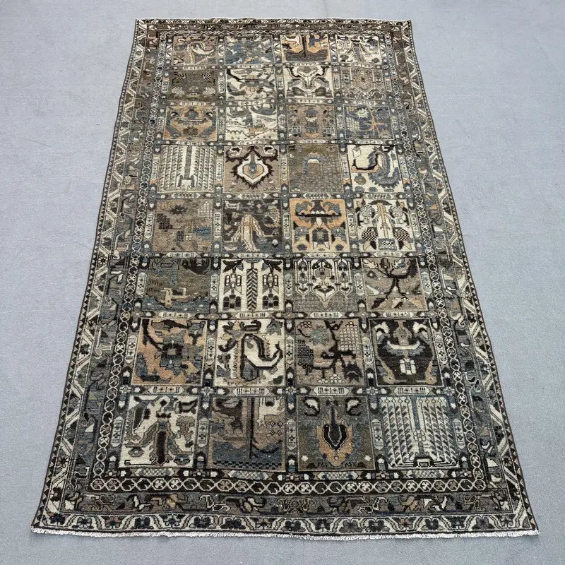 5.3x9.3 ft Halı, Türk Vintage Halısı, Kahverengi Mavi Ombré Yün Halı - 1