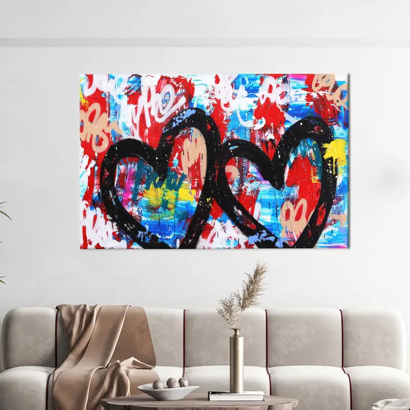 Hearts Graffiti Art, Hearts Canvas Art, Love Wall Art, Valentines Day Gift, Graffiti Artwork, Wall Art Decor, Modern Wall Art, Home Decor - 1
