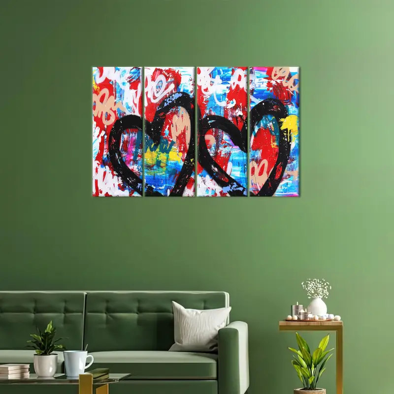 Hearts Graffiti Art, Hearts Canvas Art, Love Wall Art, Valentines Day Gift, Graffiti Artwork, Wall Art Decor, Modern Wall Art, Home Decor - 3