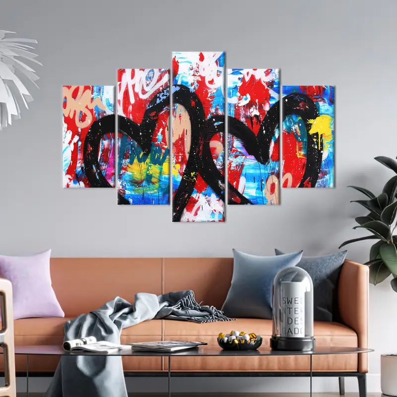 Hearts Graffiti Art, Hearts Canvas Art, Love Wall Art, Valentines Day Gift, Graffiti Artwork, Wall Art Decor, Modern Wall Art, Home Decor - 5