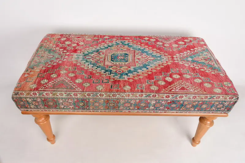 Modular Red & Bronze Kilim Ottoman, Wool Blend Sofa Set Ottoman