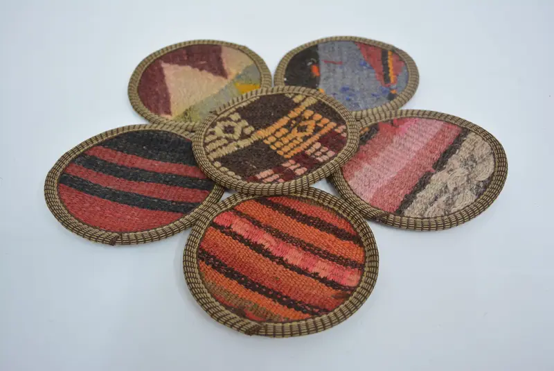 Bohemian Round Coaster, Orange and Beige Table Coaster