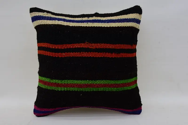 Funda de almohada turca a rayas, funda de almohada antigua marrón de 6x6 pulgadas - 1