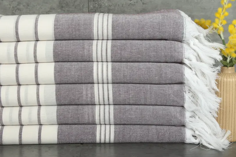 Turkish Towel Dark Purple Striped Beach Fitness Towel, 40x71 Inches