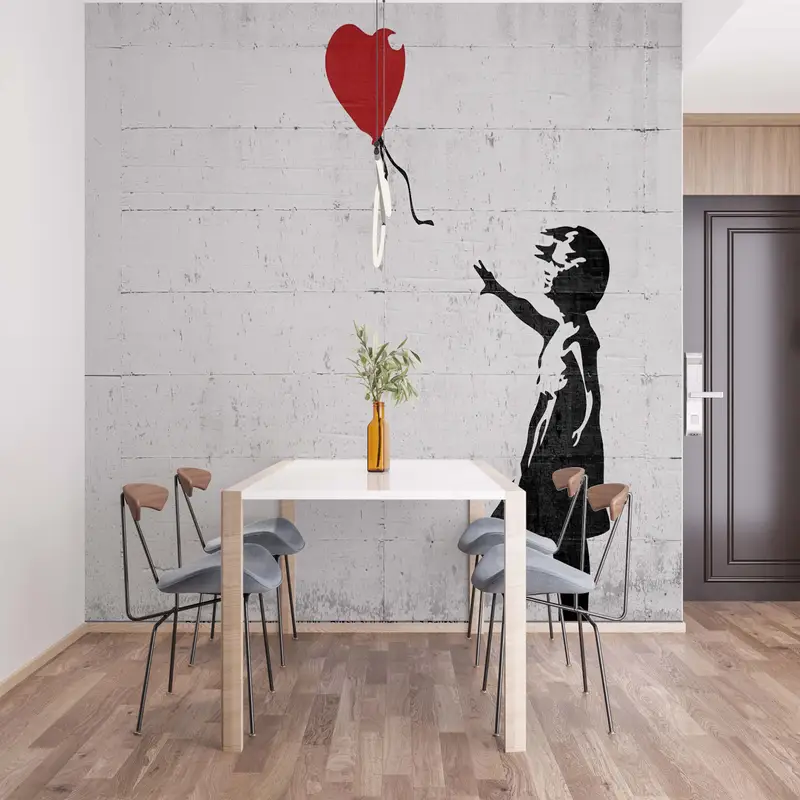 Bedruckte Tapete: Banksy-inspiriertes Mädchen mit Herzballon