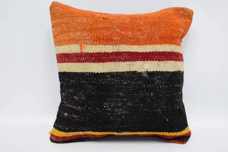 Bohemian Throw Orange Pillow Sham, Handwoven Gift Striped Small Square Room Makeover Pillow - 1
