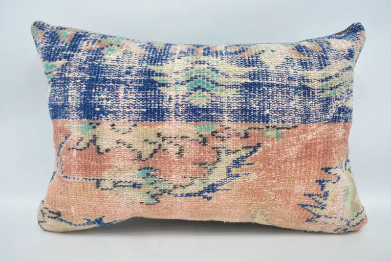 Aztec Cushion Cover, Bed Pillow Cover, Kilim Pillow Cover, Pillow Cover, Vintage Pillow, Handmade Kilim Cushion, 16x24 Blue Cushion Cover - 1
