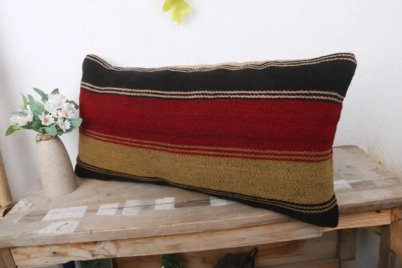 Handmade Kilim Cushion, 12x24 Red Pillow Case, Throw Kilim Pillow, One Of A Kind Pillow, Kilim Cushion Sham, Pillow Sham - 4