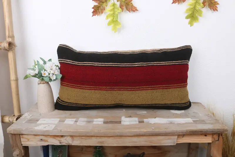 Handmade Kilim Cushion, 12x24 Red Pillow Case, Throw Kilim Pillow, One Of A Kind Pillow, Kilim Cushion Sham, Pillow Sham - 1