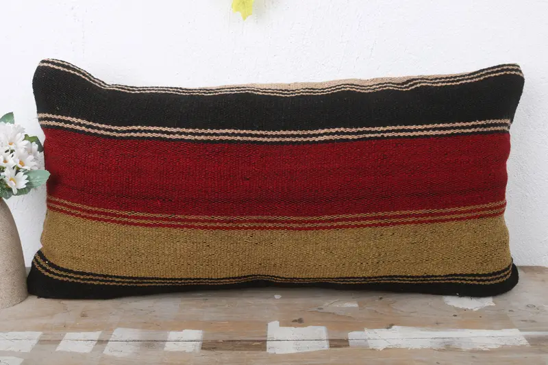 Handmade Kilim Cushion, 12x24 Red Pillow Case, Throw Kilim Pillow, One Of A Kind Pillow, Kilim Cushion Sham, Pillow Sham - 2