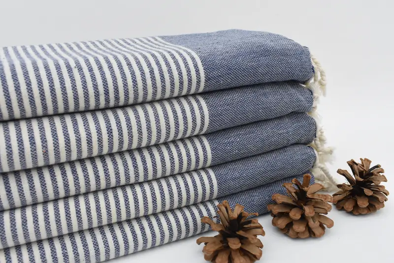 Personalized Beach Towel Navy Blue Stripes, 70x40 Inches