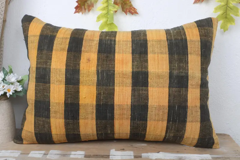 Throw Kilim Pillow, Cushion, Kilim Cushion Sham, Art Deco Cushion, 16x24 Yellow Pillow, Turkish Pillow, Sofa Pillow, Muted Pillow Sham - 2