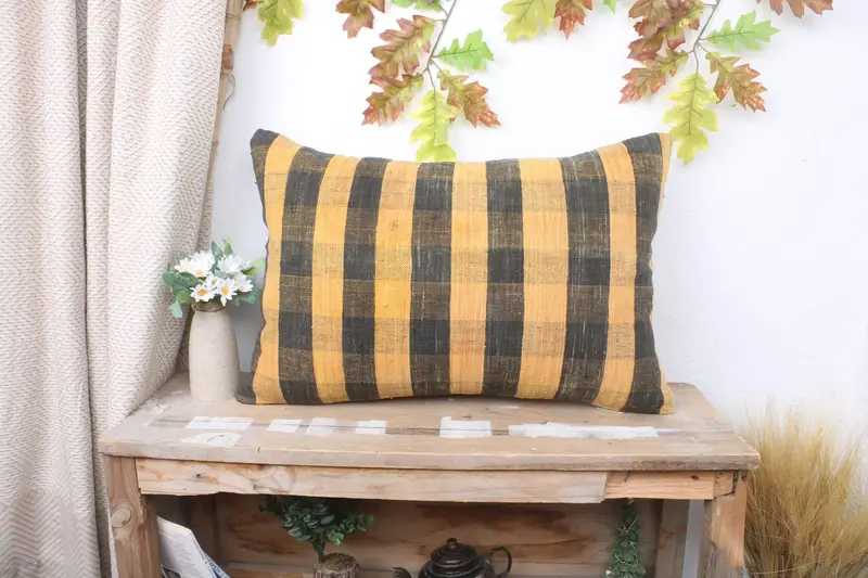 Throw Kilim Pillow, Cushion, Kilim Cushion Sham, Art Deco Cushion, 16x24 Yellow Pillow, Turkish Pillow, Sofa Pillow, Muted Pillow Sham - 1