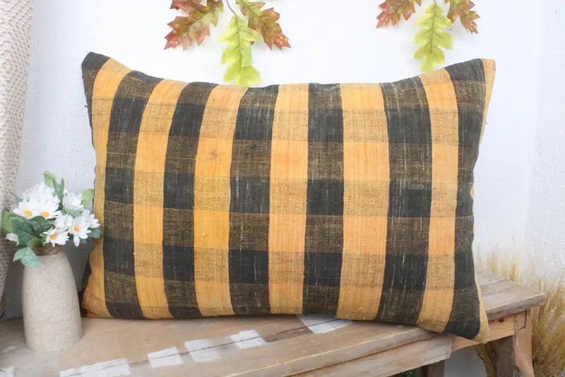 Throw Kilim Pillow, Cushion, Kilim Cushion Sham, Art Deco Cushion, 16x24 Yellow Pillow, Turkish Pillow, Sofa Pillow, Muted Pillow Sham - 4