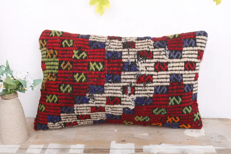 Toss Pillow Case, Pillow Sham, Vintage Kilim Pillow, Square Throw Cushion Case, Gift Pillow, 12x20 Red Cushion Cover, Pillow for Sofa - 2