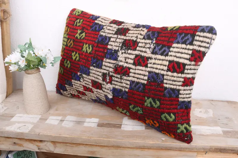 Toss Pillow Case, Pillow Sham, Vintage Kilim Pillow, Square Throw Cushion Case, Gift Pillow, 12x20 Red Cushion Cover, Pillow for Sofa - 4