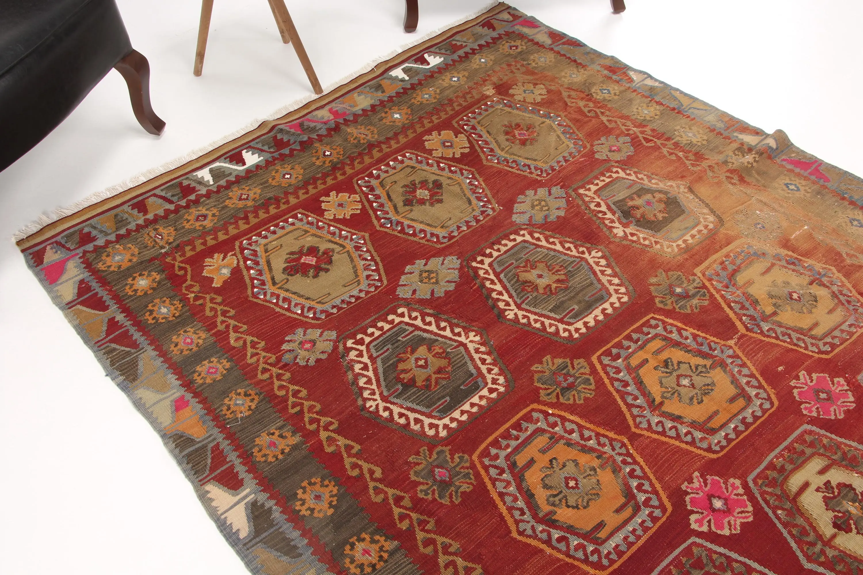 5,3x12,7 ft Vintage Teppich, türkischer großer Teppich, rotbrauner Teppich mit Pflanzen und Bäumen - 1